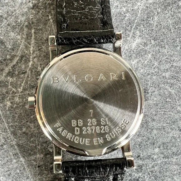 Bvlgari Diamond Black Face Stainless Steel & Black Leather Women's Watch BB26SL - Picture 6 of 13